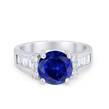 Engagement Baguette Stone Ring Simulated Blue Sapphire CZ 925 Sterling Silver